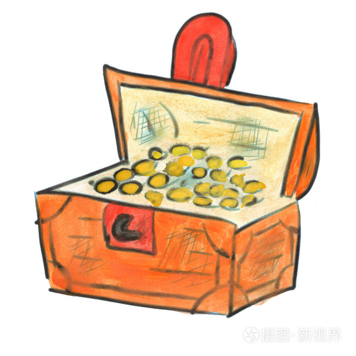 孤立的橙色宝藏胸部卡通水彩