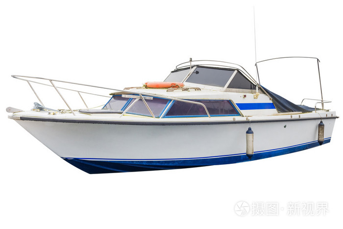 在白色背景上孤立的机动船