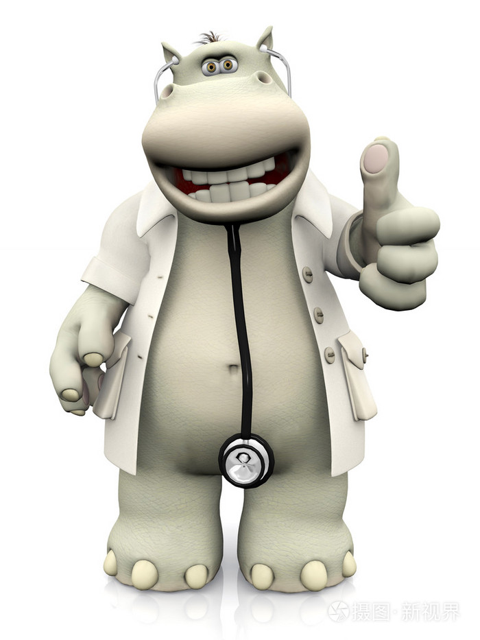 卡通河马医生做一个大拇指