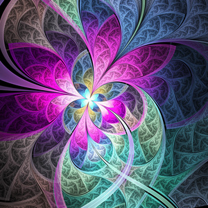 紫色动态蝴蝶彩色蜡笔色分形花,创意图形设计数码艺术作品照片