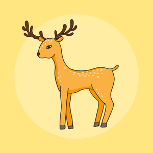 可爱小鹿卡通插图水彩插图,套.森林动物.狼,松鼠,麋鹿,鹿,刺猬.