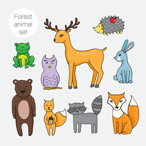 套在卡通风格不同森林动物图片