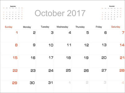 10 月 2017年日历