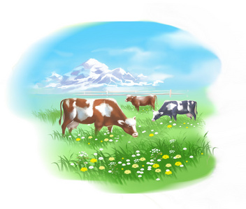 儿童草原牛羊绘画图图片
