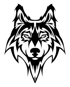 美丽的白狼纹身。作为设计元素上孤立背景矢量狼的脑袋