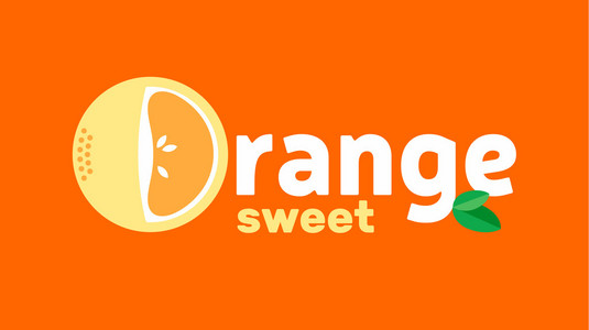 橙色标识设计概念在橙色的背景。水果创意符号模板。新鲜的有机水果独特的图标布局。它包含题字橙色甜。矢量图