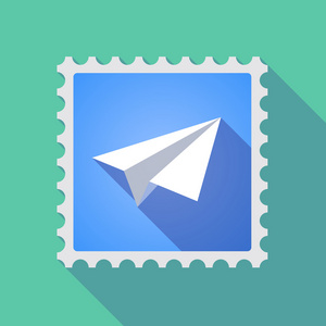 长阴影邮件邮票图标与一架纸飞机