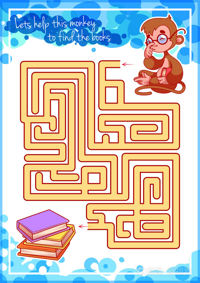 迷宫游戏的孩子们与猴子和书籍