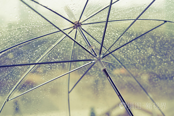 在下雨天把透明的伞