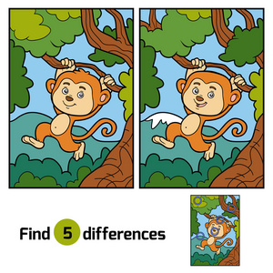 为儿童寻找差异游戏猴子和背景