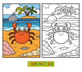 儿童着色书螃蟹及背景