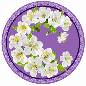 花朵剪纸画圆形圆圈画绽放樱桃枝. 花朵照片