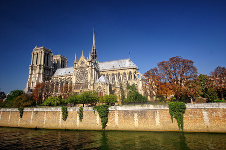 巴黎圣母院大教堂，从塞纳河南立视图
