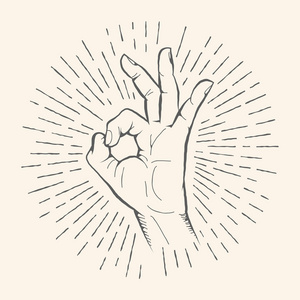 矢量 ok 手势.还好吧标志手的素描画照片