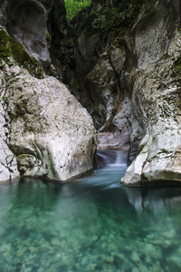 现场在峡谷与前景中的水