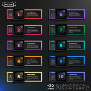 矢量信息设计列表与彩色方块。