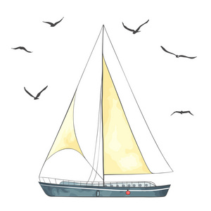 船与帆和海鸥