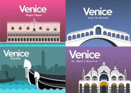 威尼斯旅游景点图标集