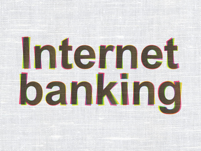 货币概念 网上银行在织物纹理背景