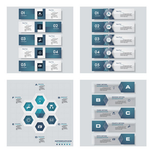 4 蓝色模板图形或网站布局的集合。矢量背景
