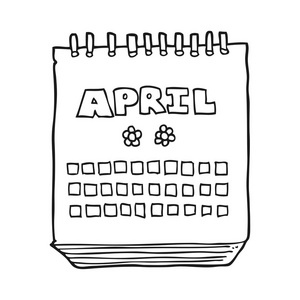 黑色和白色卡通日历显示月份的 4 月