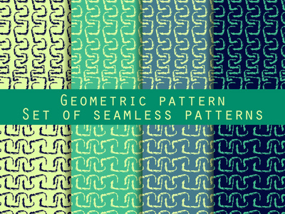 无缝的几何图案的一套。绿色的颜色。为壁纸 床上用品 瓷砖 织物 背景。矢量插图的集合