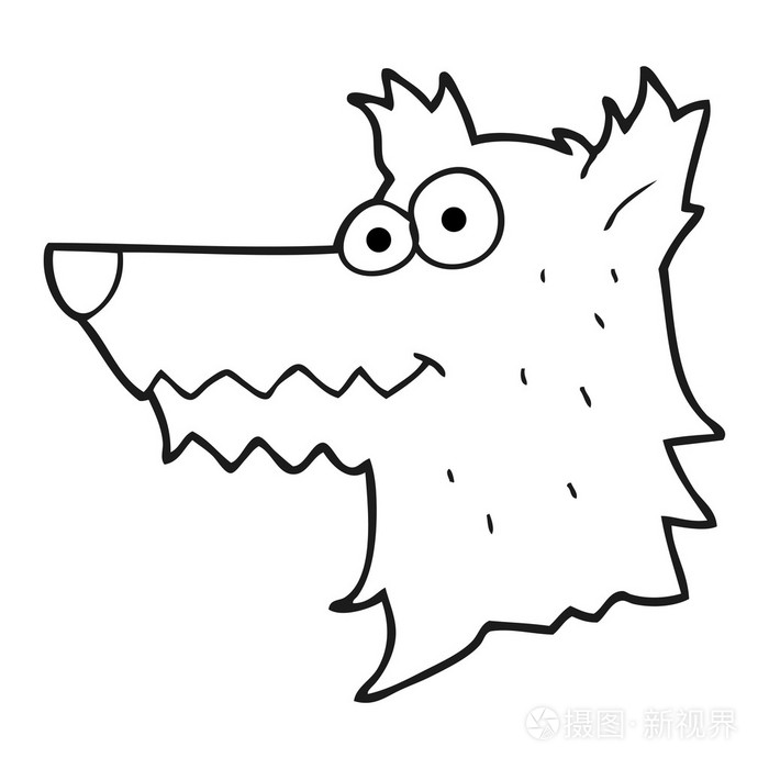 黑色和白色卡通狼头插画-正版商用图片1mhb25-摄图新视界
