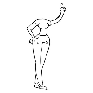 黑色和白色卡通女性的身体，举起的手