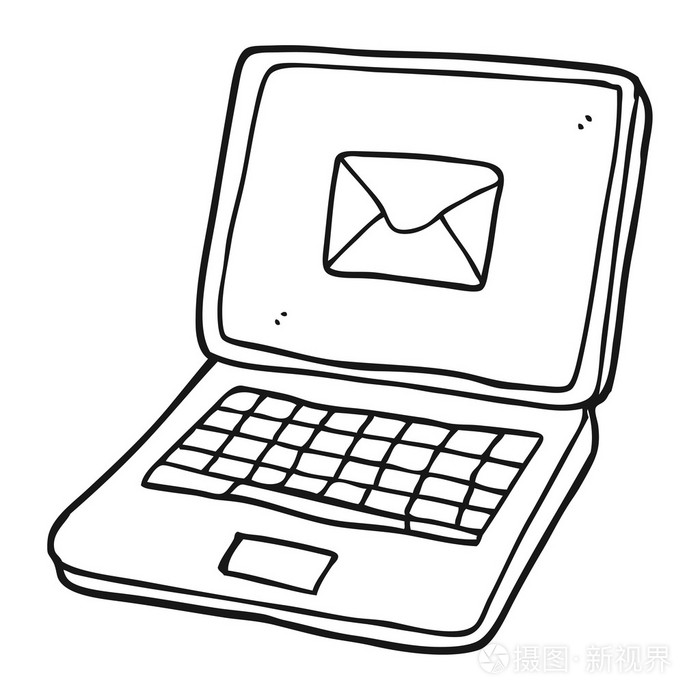 黑色和白色卡通笔记本电脑与邮件符号 s 上插画-正版商用图片1mhikv