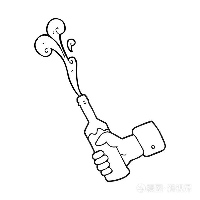 黑色和白色卡通手拿着瓶酒