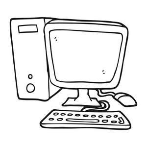 黑色和白色卡通台式计算机