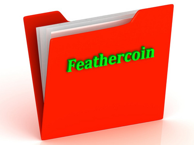 Feathercoin明亮的绿色字母上红色的文书工作文件夹