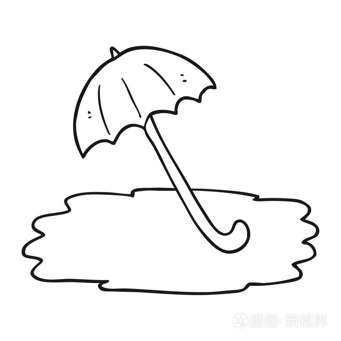 黑色和白色卡通湿的雨伞