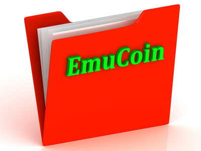 Emucoin明亮的绿色字母上红色的文书工作文件夹