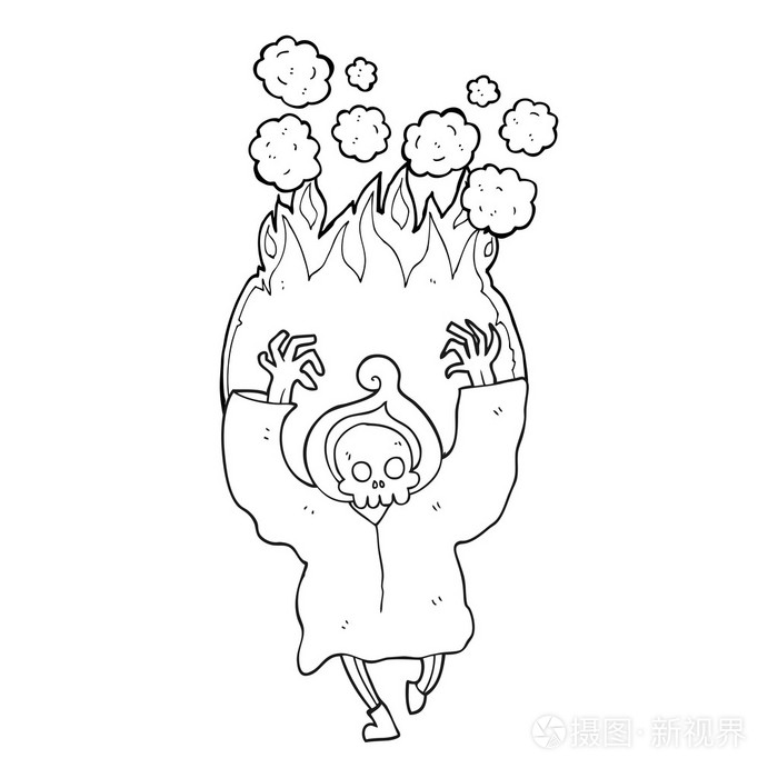 黑色和白色卡通燃烧死亡骷髅舞插画-正版商用图片1mhqyv-摄图新视界