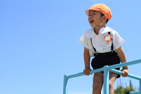 日本幼儿园儿童在丛林健身房(4岁)照片