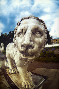狮子在 Arkhangelskoye 房地产的古代雕像。莫斯科，俄罗斯。2013 年 6 月 8 日