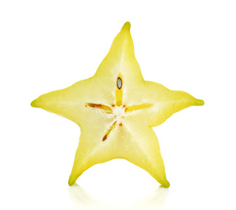 在白色的背景分离的明星苹果切成薄片