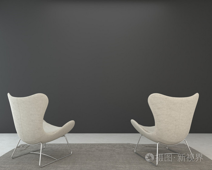 两把椅子站在黑色的墙上