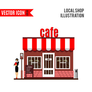 平面风格的餐厅或咖啡馆插图。 向量