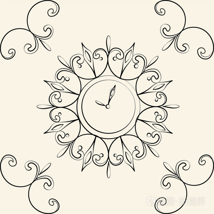 经典风格圆形时钟与装饰品插画-正版商用图片1mi6ga-摄图新视界