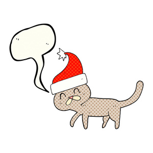 戴着圣诞帽的漫画讲话泡沫卡通猫