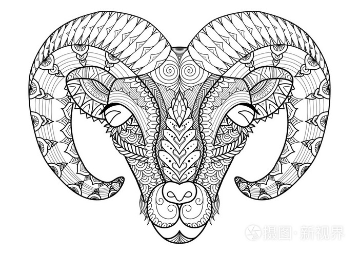 角羊线等着色书t恤设计纹身艺术设计