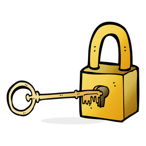 卡通锁和密钥键与挂锁图标的漫画风格.