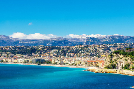 自由城滨海，尼斯，法国里维埃拉的全景视图
