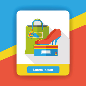 购物纸包和鞋子平面图标图标元素