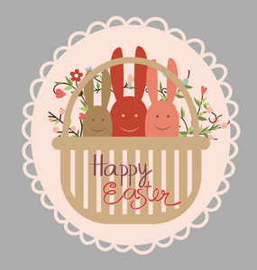 复活节的兔子和在篮子里的鸡蛋