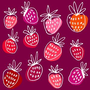 墨手绘矢量模式与草莓
