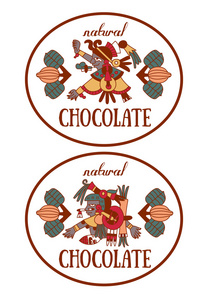 轮廓模式玛雅 阿兹台克人和可可笔尖 巧克力标签标志