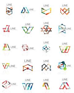 这套线性抽象标识，已连接的五彩的网段线在几何图